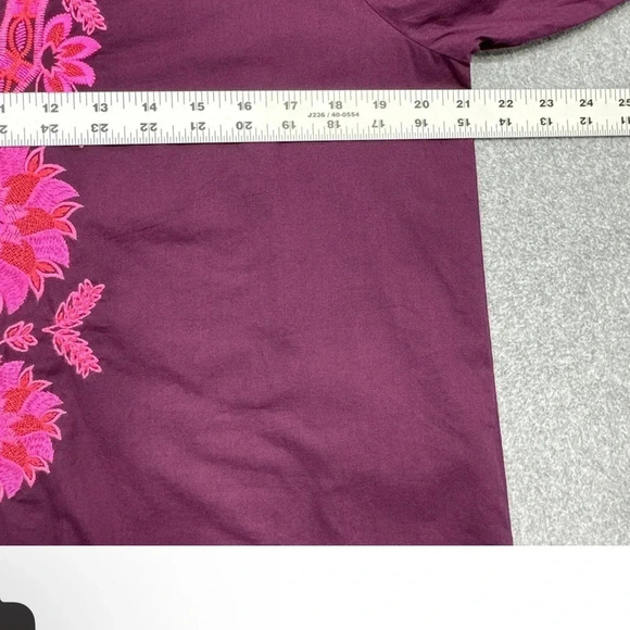 Lilly Pulitzer Coretta Tunic Top Women Medium Maroon Wine Pink Embroidered M - Picture 7 of 8